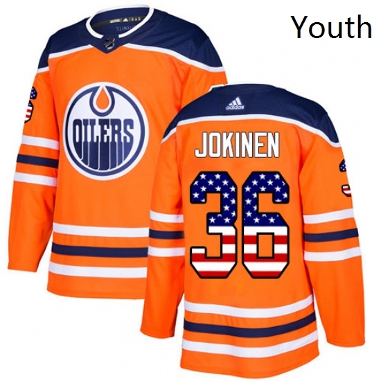 Youth Adidas Edmonton Oilers 36 Jussi Jokinen Authentic Orange USA Flag Fashion NHL Jersey